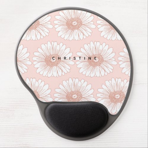 Blush Pink Hand Drawn Flower Pattern Personalized Gel Mouse Pad