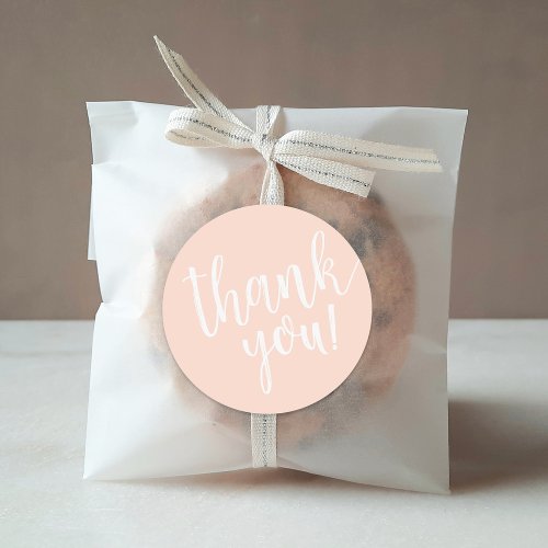 Blush Pink Hand Lettered Script Thank You Classic Round Sticker
