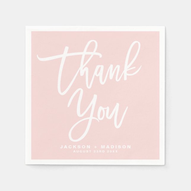 Blush Pink Hand Lettered Script Thank You Napkins (Front)