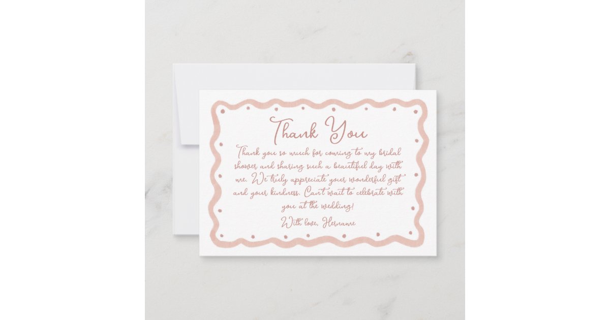 Blush Pink Hand Painted Bridal Shower 01 Thank You Card | Zazzle
