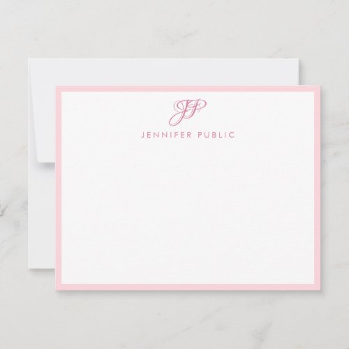 Blush Pink Handwriting Script Elegant Monogram Note Card