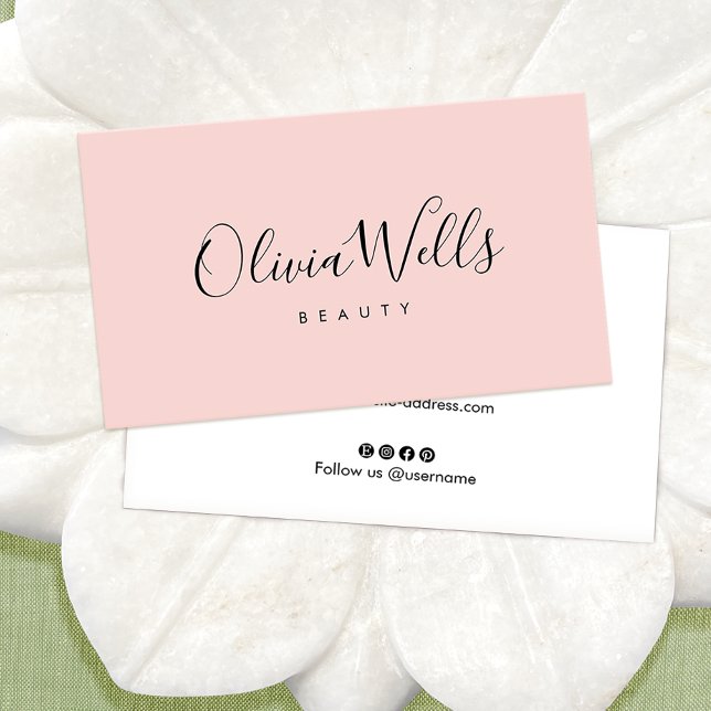 Blush Pink Handwritten Script Social Media Icons Business Card (Creator Uploaded)
