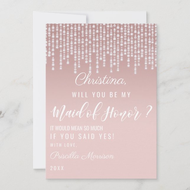 Blush Pink Hanging Diamond Lights Maid of Honor Invitation (Front)