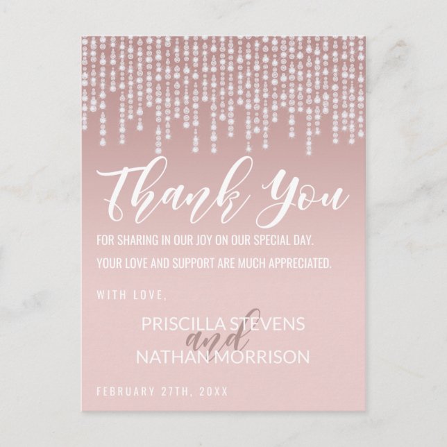 Blush Pink Hanging Diamond Lights Thank You Postcard (Front)
