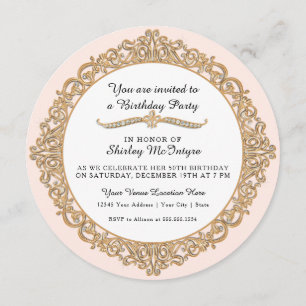 Blush Pink Happy 50th Birthday Gold Jewel Glam Invitation