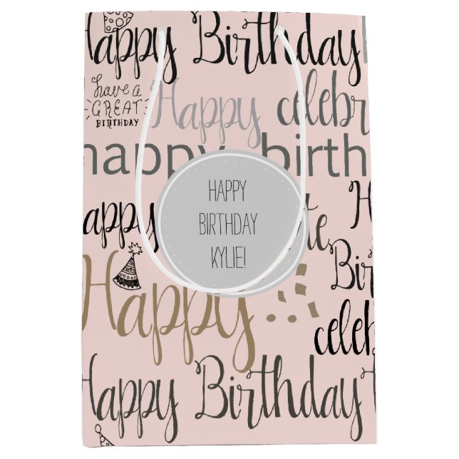 Blush Pink Happy Birthday   Medium Gift Bag (Front)