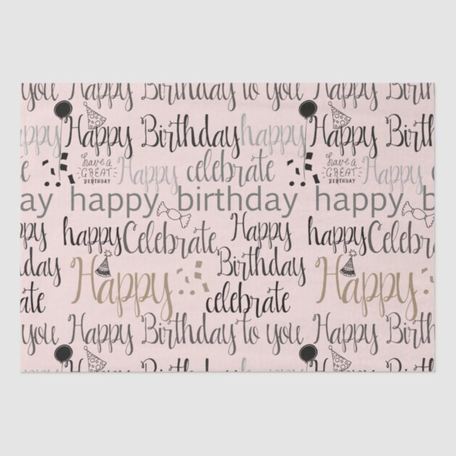 Blush Pink Happy Birthday   Tissue Paper (Front)
