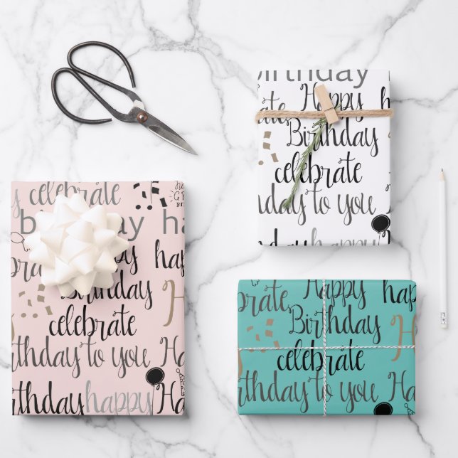 Blush Pink Happy Birthday   Wrapping Paper Sheets (Front)