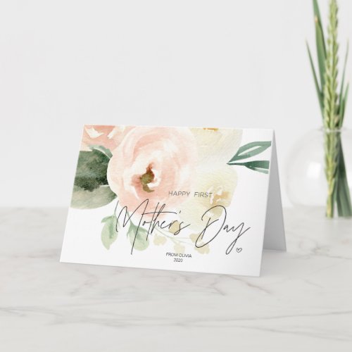 Blush Pink Happy First Mothers Day Keepsake Card