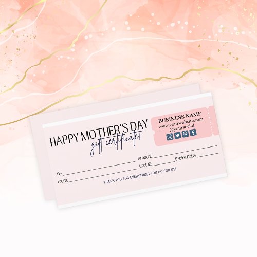 Blush Pink Happy Mothers Day Gift Certificate