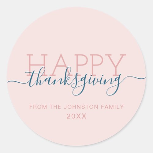 Blush pink Happy thanksgiving Classic Round Sticker