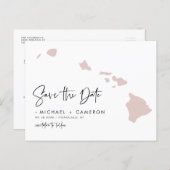 Blush Pink Hawaii Map Modern Script Save the Date Announcement Postcard (Front/Back)
