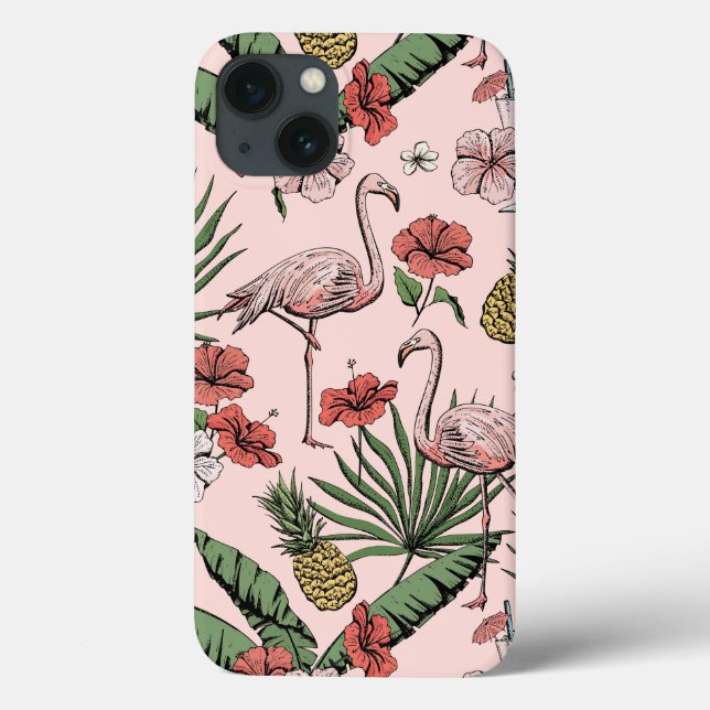 Blush Pink Hawaiian Floral Flamingo Case-Mate iPhone Case (Back)
