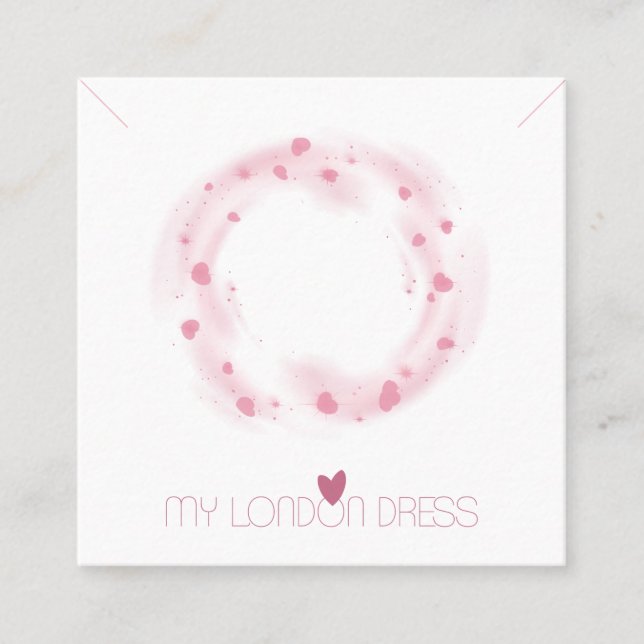 BLUSH PINK HEART CIRCLE NECKLACE BRACELET DISPLAY SQUARE BUSINESS CARD (Front)