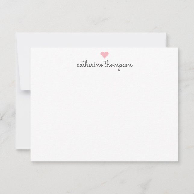 Blush Pink Heart Feminine Script Girly Chic Stripe Note Card (Front)