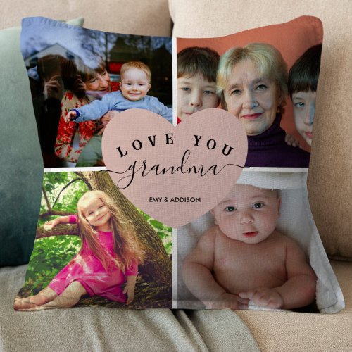 Blush Pink Heart Grandpa Gifts Customized Photo Throw Pillow