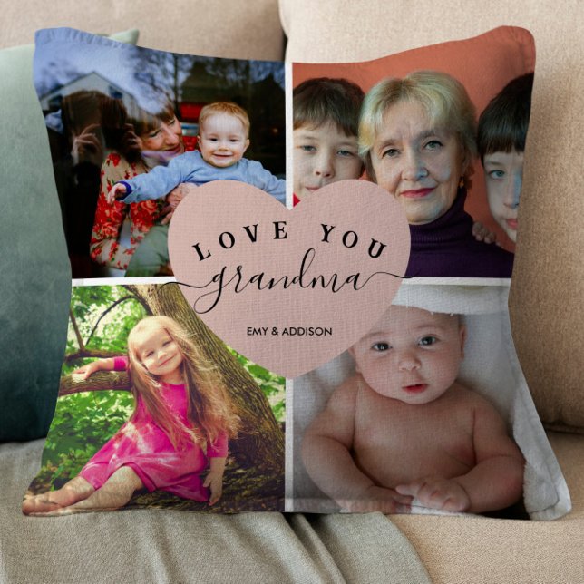 Blush Pink Heart Grandpa Gifts Customized Photo Throw Pillow (Creator Uploaded)