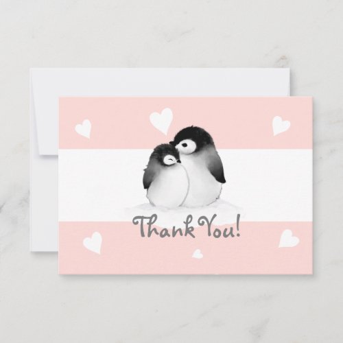 Blush Pink Heart Penguin Thank You Note cards