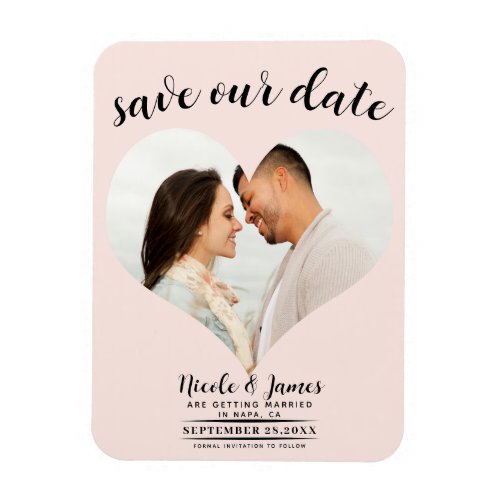 Blush Pink Heart Photo Wedding Save the Date Magnet