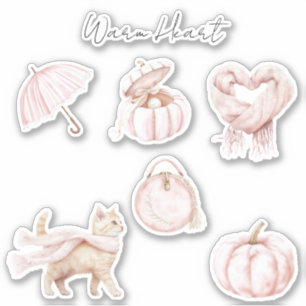Blush Pink Heart Scarf Cat Umbrella Pumpkin Sticker