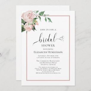 Blush Pink Heart Script Floral Bridal Shower Invitation