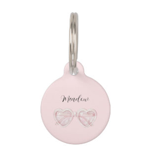 Blush Pink Heart Sunglasses Pet ID Tag