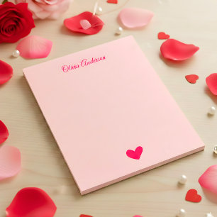 Blush Pink Heart Valentines Day Personalized Name Notepad