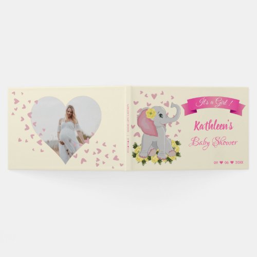 Blush Pink Hearts Cute Elephant Baby Shower Photo Guest Book