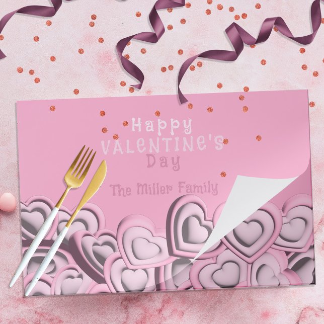 Blush Pink Hearts Happy Valentine's Paper Placemat (Creator Uploaded)