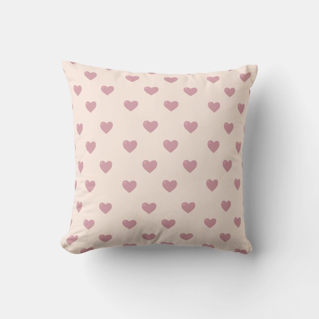 Blush Pink Hearts Pattern Cute Modern Throw Pillow (Front)