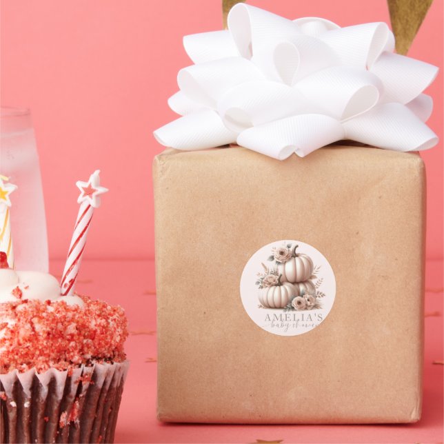 Blush Pink Highland Cow Fall Pumpkin stickers (Party)