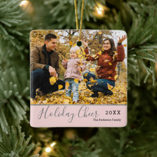 Blush Pink Holiday Cheer Family Christmas Ceramic Ornament