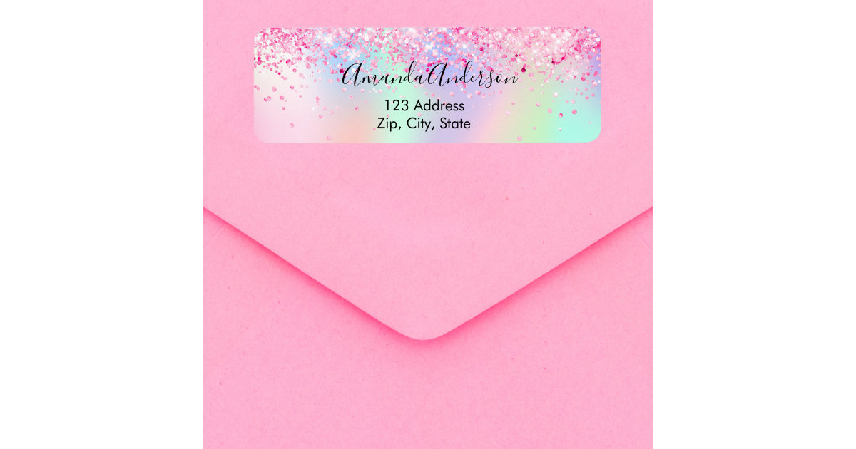 Blush pink holographic glitter return address label | Zazzle