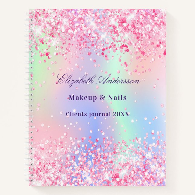 Blush pink holographic name business notebook (Front)