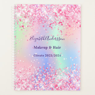 Blush pink holographic name business planner