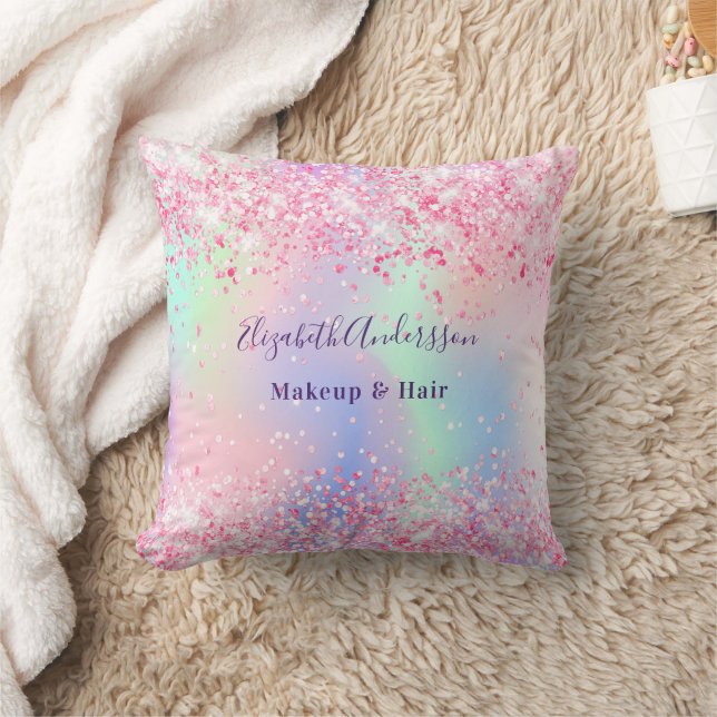 Blush pink holographic name business throw pillow (Blanket)