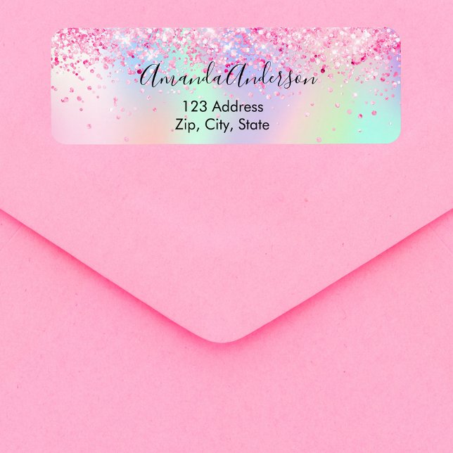 Blush pink holographic sparkles return address label (Creator Uploaded)