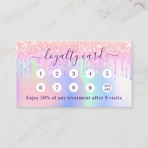 Blush pink holograpic glitter purple qr code photo loyalty card
