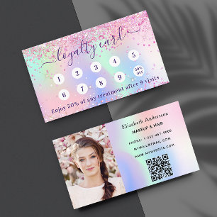 Blush pink holograpic sparkles qr code photo loyalty card
