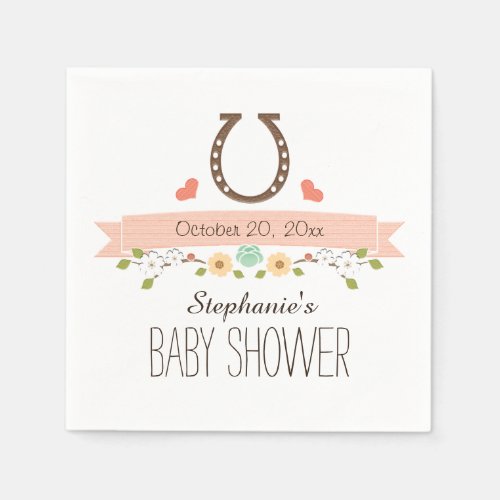 Blush Pink Horseshoe Western Baby Girl Shower Paper Napkins