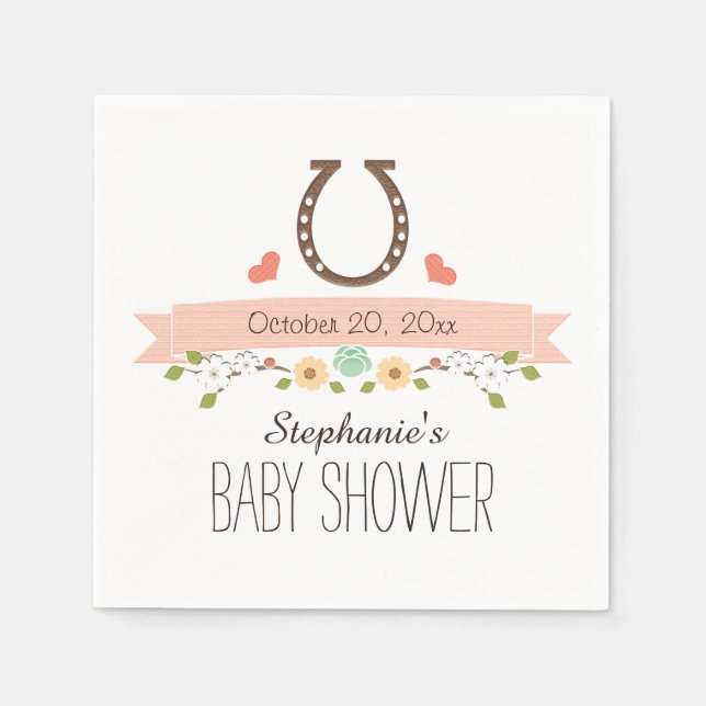 Blush Pink Horseshoe Western Baby Girl Shower Paper Napkins (Front)