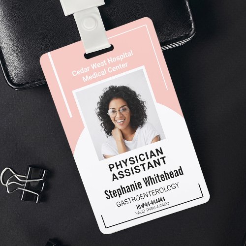 Blush Pink Hospital Medical Employee Photo ID Badge
