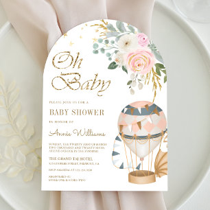 Blush Pink Hot Air Balloon Arch Baby Shower Invitation