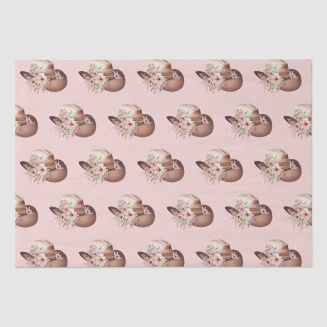 Blush Pink Howdy Cowgirl Floral Western Hats Tissue Paper (Front)