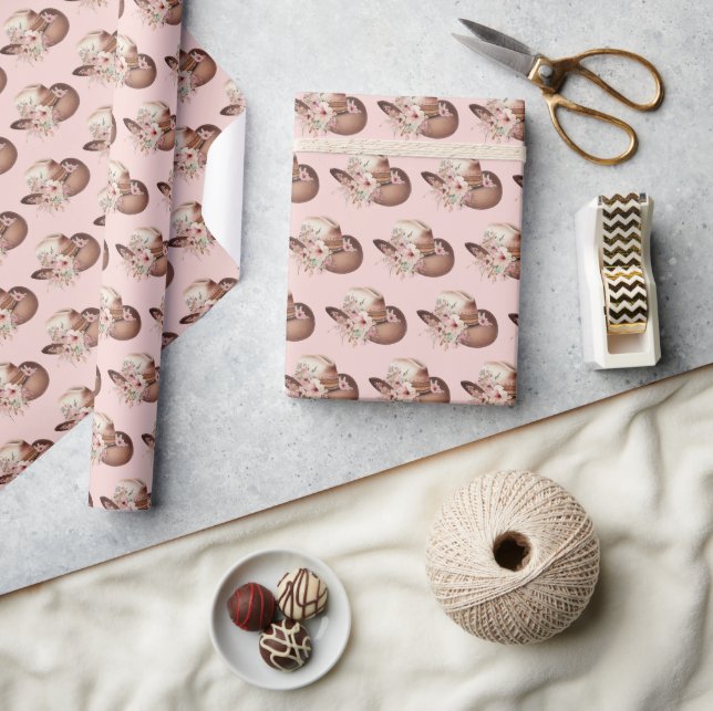 Blush Pink Howdy Cowgirl Floral Western Hats Wrapping Paper (Crafts)