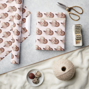 Blush Pink Howdy Cowgirl Floral Western Hats Wrapping Paper