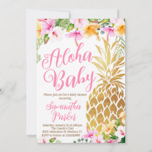 Blush Pink Hula on Over Luau Pineapple Baby Shower Invitation