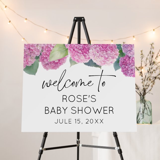 Blush Pink Hydrangea Baby Shower Welcome Foam Board (In Situ (Stand))