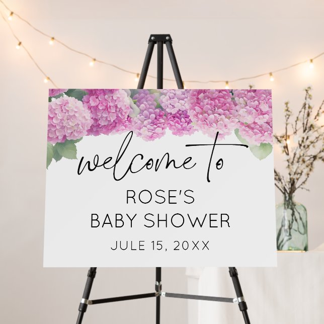 Blush Pink Hydrangea Baby Shower Welcome Foam Board (In Situ (Stand))