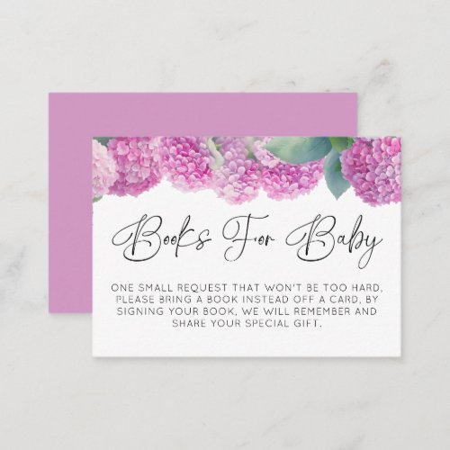 Blush Pink Hydrangea Books For Baby Shower Enclosure Card